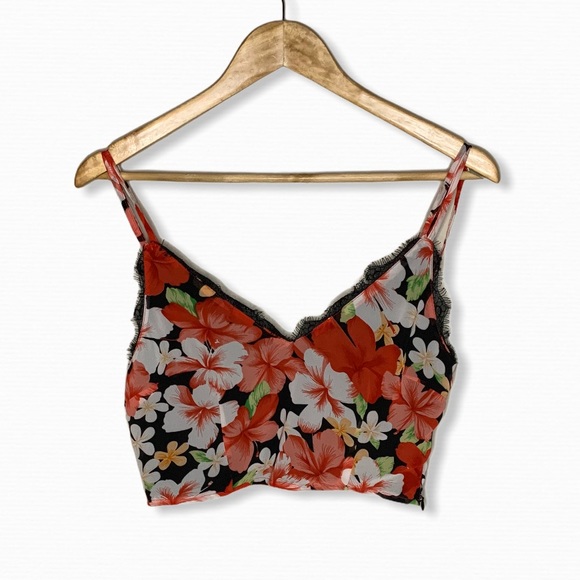 Tops - Floral Printed Lace Camisole Crop Top Tank